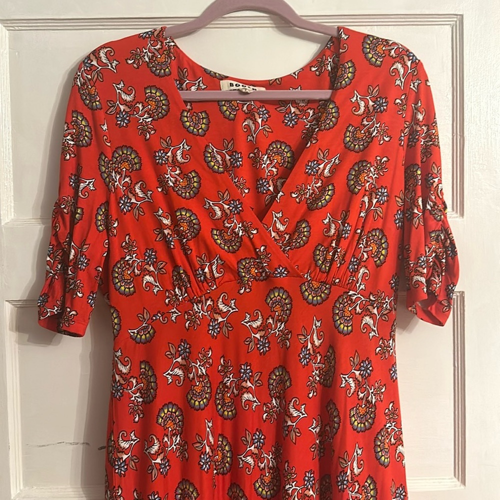 NWOT Boden red paisley print jersey knit dress midi length 12US 16UK